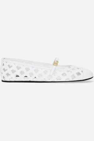 Dolce & Gabbana Ballerina In Pelle Di Vitello Traforata - Donna Flat Shoes Bianco Pelle 37