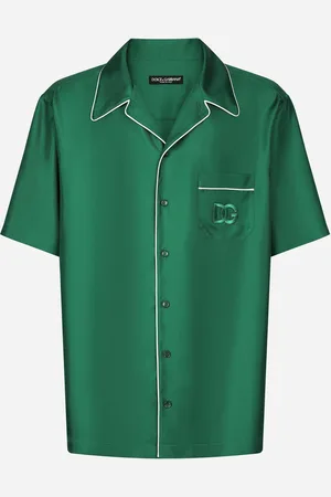 Dolce & Gabbana Camicia In Twill Di Seta Con Ricamo Dg - Uomo Camicie Verde 38