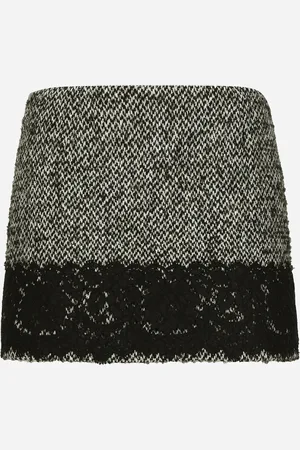 Dolce & Gabbana Gonna Corta In Micro Tweed Con Inserto In Pizzo - Donna Gonne Multicolore 36
