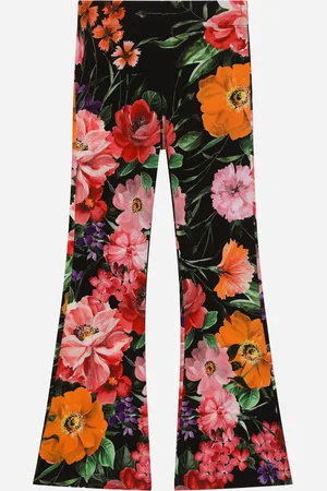 Dolce & Gabbana Pantaloni In Jersey Con Rose Su Base Nera - Donna Pantaloni E Gonne 4 Years
