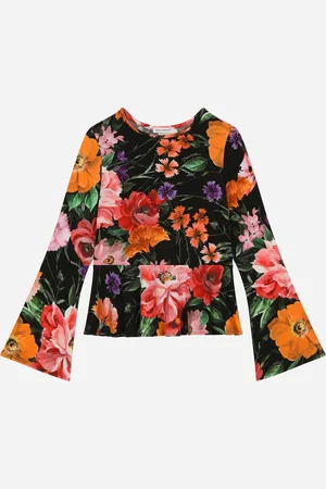 Dolce & Gabbana T-shirt In Jersey Con Fiori Su Base Nera - Donna T-shirts E Felpe 4 Years
