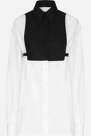 Dolce & Gabbana Camicia Di Cotone Con Plastron A Contrasto - Donna Camicie E Top Bianco Cotone 36