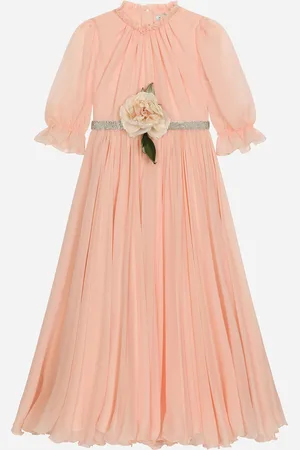 Dolce & Gabbana Abito In Chiffon Con Fiore Tridimensionale - Donna Abiti Rosa Seta 4 Years