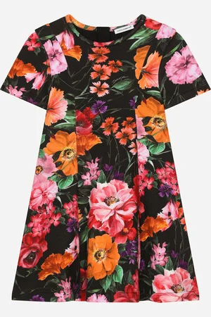 Dolce & Gabbana Abito In Neoprene Con Fiori Su Base Nera - Donna Abiti 2 Years