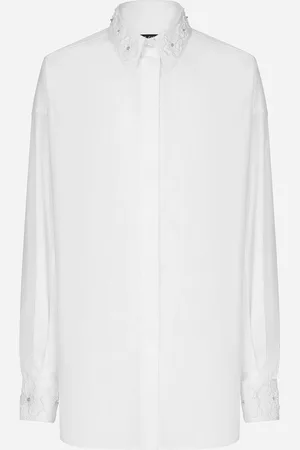 Dolce & Gabbana Camicia Maniche Lunghe In Cotone Con Colletto Ricamato - Donna Camicie E Top Bianco 36