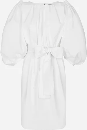 Dolce & Gabbana Abito Midi Con Maniche A Palloncino In Cotone - Donna Abiti Bianco 36