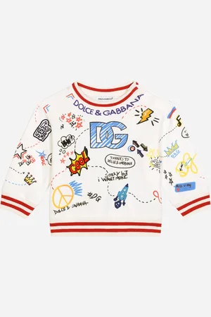 Dolce & Gabbana Felpa Girocollo In Jersey Con Stampa Dg Disegno E Patches - Uomo Topwear 6/9 Months