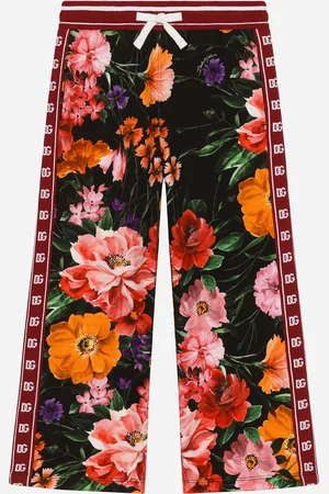 Dolce & Gabbana Pantaloni Jogging In Jersey Con Fiori Su Base Nera - Donna Pantaloni E Gonne 2 Years