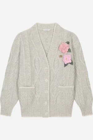 Dolce & Gabbana Cardigan In Maglia A Trecce Con Fiori E Logo Dg - Donna Maglieria Multicolore 5 Years