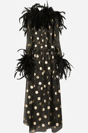 Dolce & Gabbana Abito Lungo In Organza Di Seta A Pois Con Dettagli In Piume - Donna Abiti 42