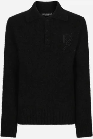 Dolce & Gabbana Polo Manica Lunga In Lana Con Logo Ricamato - Uomo Maglieria Grigio 48
