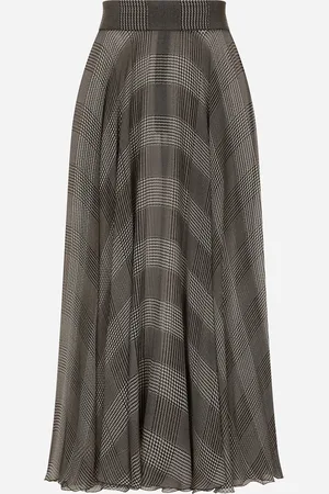 Dolce & Gabbana Gonna Longuette A Ruota In Chiffon Di Seta Stampa Principe Di Galles - Donna Gonne 36