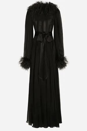 Dolce & Gabbana Abito Lungo In Chiffon Di Seta Con Dettagli In Piume Di Struzzo - Donna Abiti Seta 40