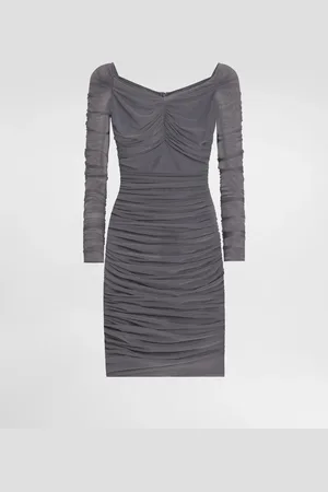 Dolce & Gabbana Abito Corto In Tulle Leggero Drappeggiato - Donna Abiti Grigio 36