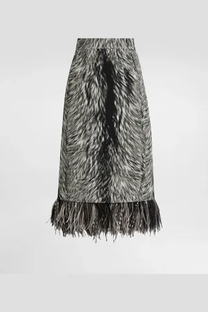 Dolce & Gabbana Gonna Longuette A Tubino In Charmeuse Stampa Pelliccia Con Piume - Donna Gonne 40