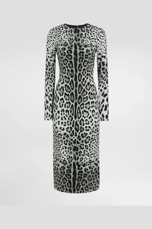 Dolce & Gabbana Abito Longuette A Tubino In Charmeuse Leopardo - Donna Abiti Seta 40