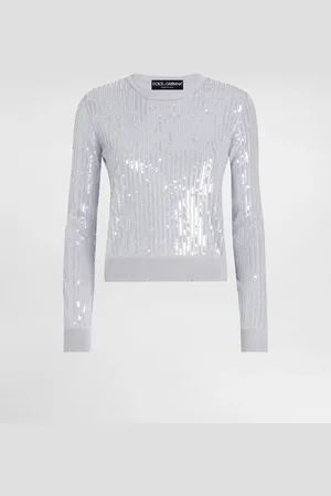 Dolce & Gabbana Maglia Girocollo Ricamata In Paillettes - Donna Maglioni E Cardigan Grigio 36