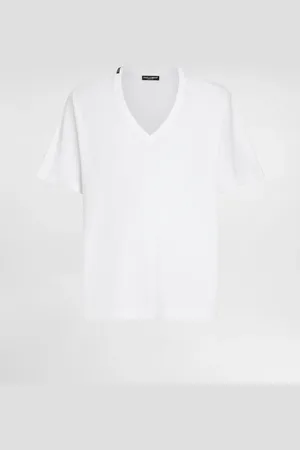 Dolce & Gabbana T-shirt In Cotone Scollo A V - Uomo T-shirts E Polo Bianco Cotone 50