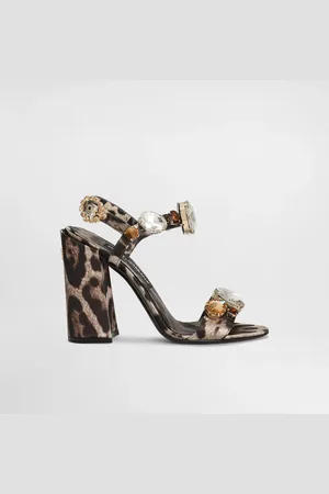 Dolce & Gabbana Sandalo In Raso Con Pietre Ricamate - Donna Sandali E Zeppe Stampa Animalier 35.5