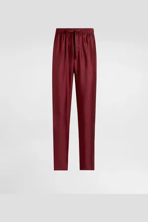 Dolce & Gabbana Pantaloni Pigiama In Seta Logo Ricamato - Uomo Pantaloni E Shorts Bordeaux 44