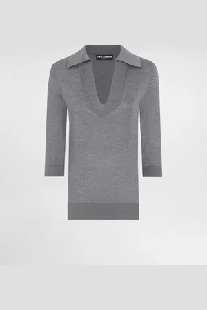 Dolce & Gabbana Maglia A Polo A V In Seta Con Ricamo Logo Dg - Donna Maglioni E Cardigan 40