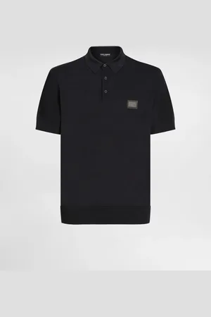 Dolce & Gabbana Maglia Polo In Lana Con Placca Logata - Uomo Maglieria Blu Lana 44