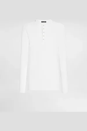 Dolce & Gabbana Maglia Serafino In Cotone A Costine - Uomo T-shirts E Polo Bianco Cotone 42