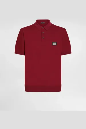 Dolce & Gabbana Maglia Polo In Lana Con Placca Logata - Uomo Maglieria Bordeaux Lana 44