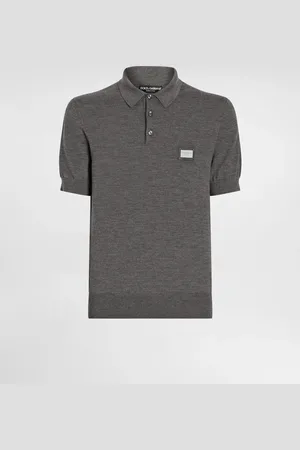 Dolce & Gabbana Maglia Polo In Lana Con Placca Logata - Uomo Maglieria Grigio Lana 44