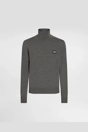 Dolce & Gabbana Maglia Collo Alto Lana Con Placca Logata - Uomo Maglieria Grigio Lana 44