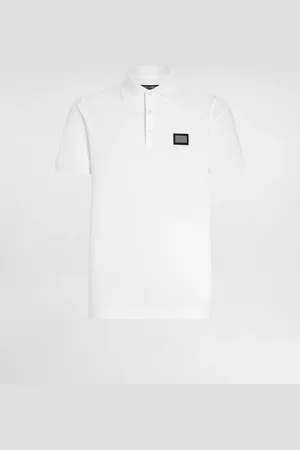 Dolce & Gabbana Polo Piquet Di Cotone Con Placca Logata - Uomo T-shirts E Polo Bianco Cotone 44