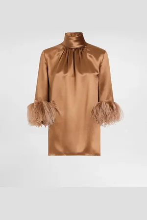 Dolce & Gabbana Top Collo Alto In Doppio Raso Con Dettaglio Piume - Donna Camicie E Top Beige 44