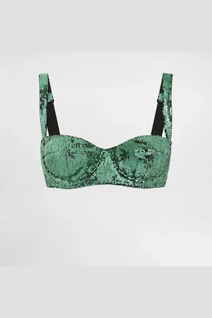 Dolce & Gabbana Reggiseno A Balconcino Ricamato In Micro Paillettes - Donna Intimo Verde 1b