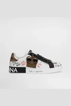 Dolce & Gabbana Portofino Sneakers In Printed Nappa Calfskin With Patch - Uomo Sneaker Bianco Pelle 39