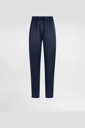Dolce & Gabbana Pantaloni Pigiama In Seta Logo Ricamato - Uomo Pantaloni E Shorts Blu Seta 44