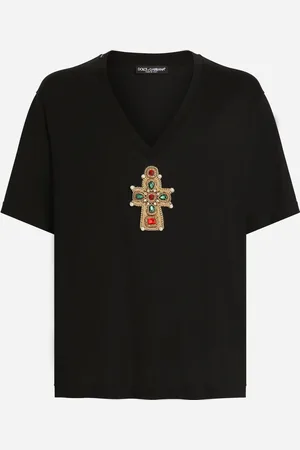 Dolce & Gabbana T-shirt In Cotone Scollo A V E Patch - Uomo T-shirts E Polo 50