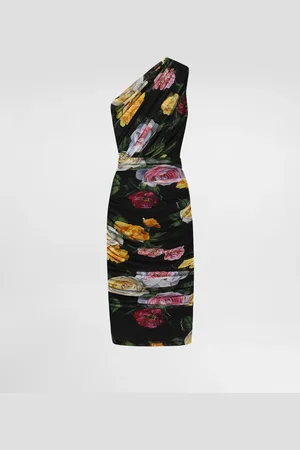 Dolce & Gabbana Abito Longuette Monospalla In Tulle Peonie E Rose - Donna Abiti 38