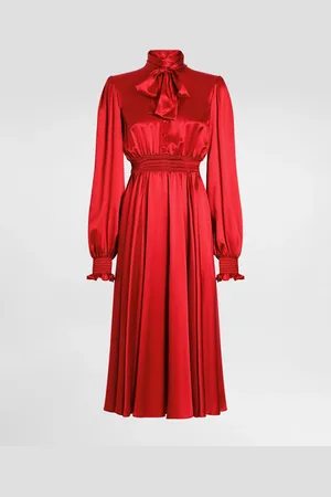 Dolce & Gabbana Abito Chemisier Con Fiocco Al Collo In Raso Di Seta - Donna Abiti Bordeaux Seta 38