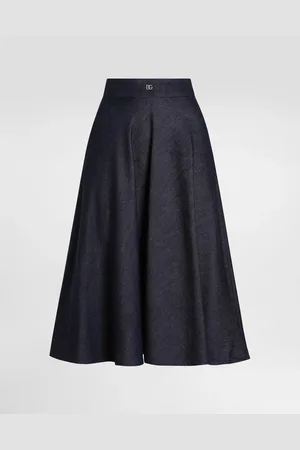 Dolce & Gabbana Gonna Longuette A Ruota In Denim Con Logo Dg Pin - Donna Denim Multicolore 38