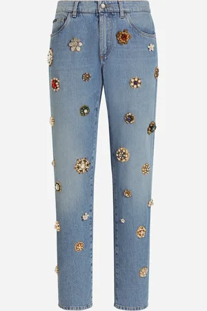 Dolce & Gabbana Jeans Classic In Cotone Con Placca E Dettagli Gioiello - Uomo Denim Multicolore 48