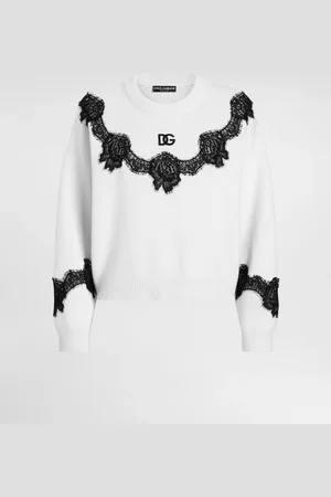 Dolce & Gabbana Maglia In Lana Con Inserti In Pizzo E Logo Dg - Donna Maglioni E Cardigan Bianco Xs