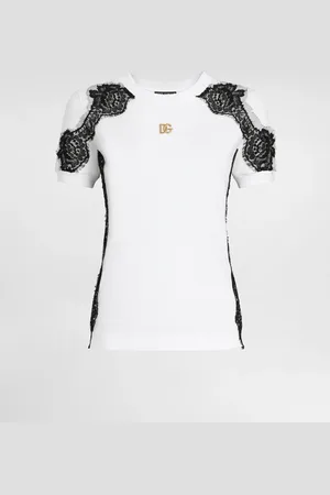 Dolce & Gabbana T-shirt In Jersey Con Dettagli In Pizzo E Logo Dg - Donna T-shirts E Felpe Multicolore 38