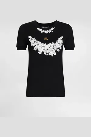 Dolce & Gabbana T-shirt In Jersey Con Dettagli In Pizzo E Logo Dg - Donna T-shirts E Felpe 40
