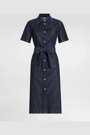 Dolce & Gabbana Abito Chemisier In Denim Di Seta - Donna Denim Multicolore 36