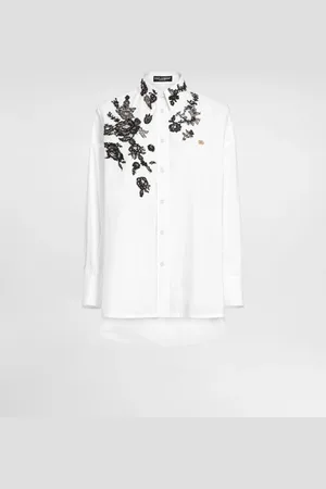 Dolce & Gabbana Camicia Oversize In Popeline Di Cotone Con Applicazioni In Pizzo - Donna Camicie E Top Bianco 36