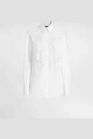 Dolce & Gabbana Camicia In Popeline Di Cotone Con Intarsio In Pizzo - Donna Camicie E Top Bianco Cotone 36