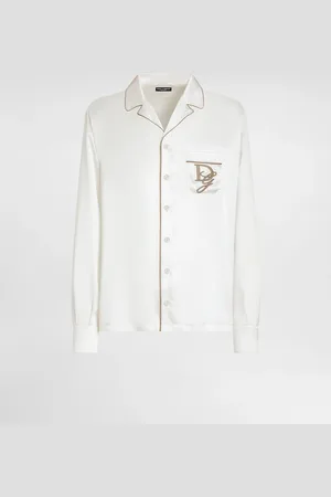 Dolce & Gabbana Camicia Vanity In Seta Con Logo Ricamato - Uomo Camicie Bianco Seta 40