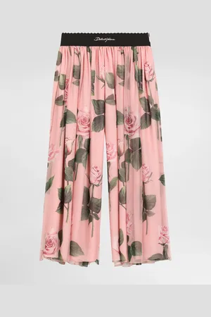 Dolce & Gabbana Pantaloni In Chiffon Con Rose E Logo - Donna Pantaloni E Gonne 2 Years