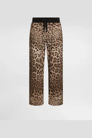 Dolce & Gabbana Pantalone Jogging In Jersey Stretch Con Placca - Uomo Pantaloni E Shorts Stampa Animalier 48