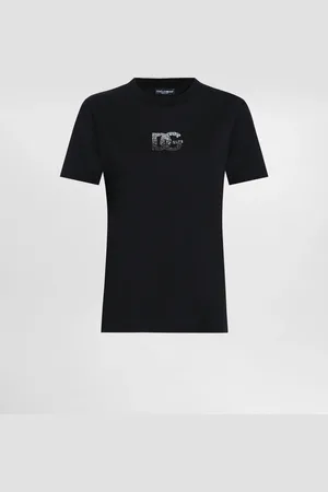 Dolce & Gabbana T-shirt In Jersey Con Ricamo Logo Dg In Strass - Donna T-shirts E Felpe 36